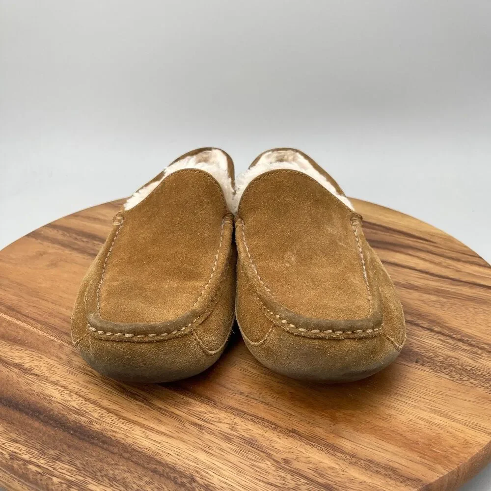 UGG Ascot Slippers Mens Size 9 Brown Suede Casual Comfort Slip On Shoes